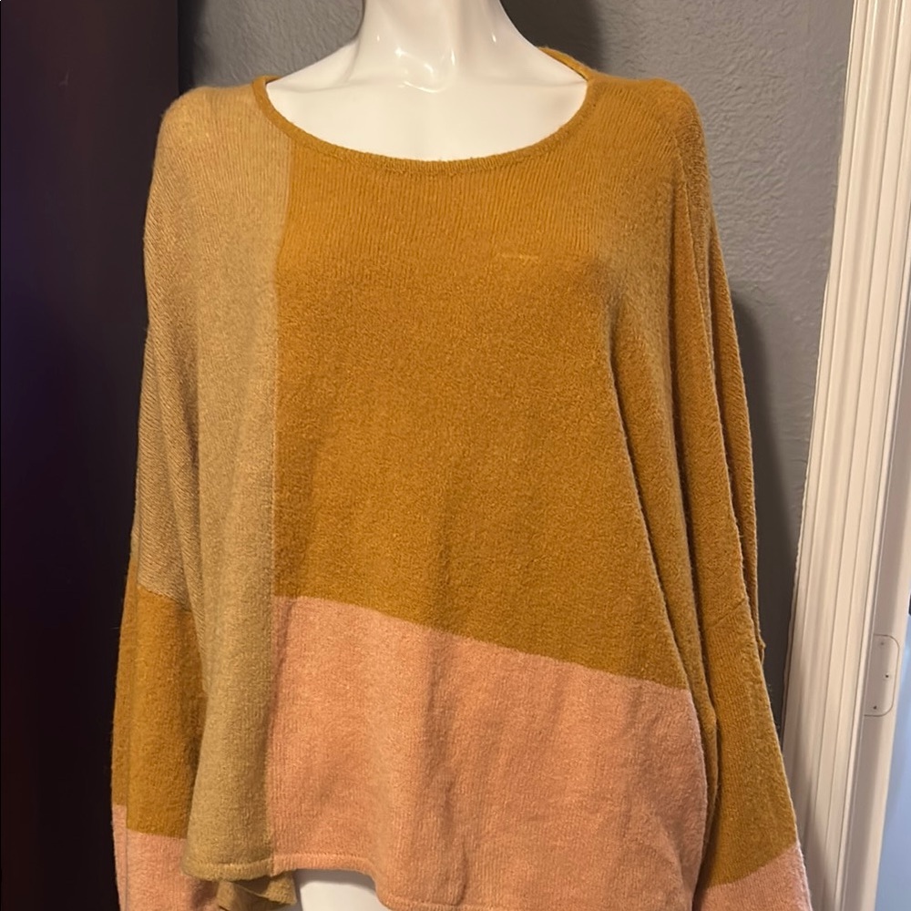 Color Block Sweater in Mustard and Pink